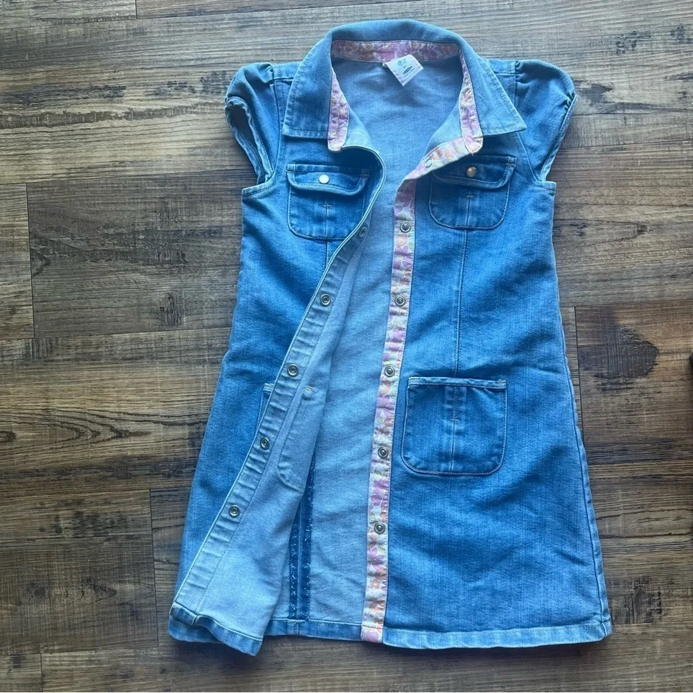 Vintage Old Navy Toddler Girls Denim Pearl Snap Button Retro Dress Size 4t